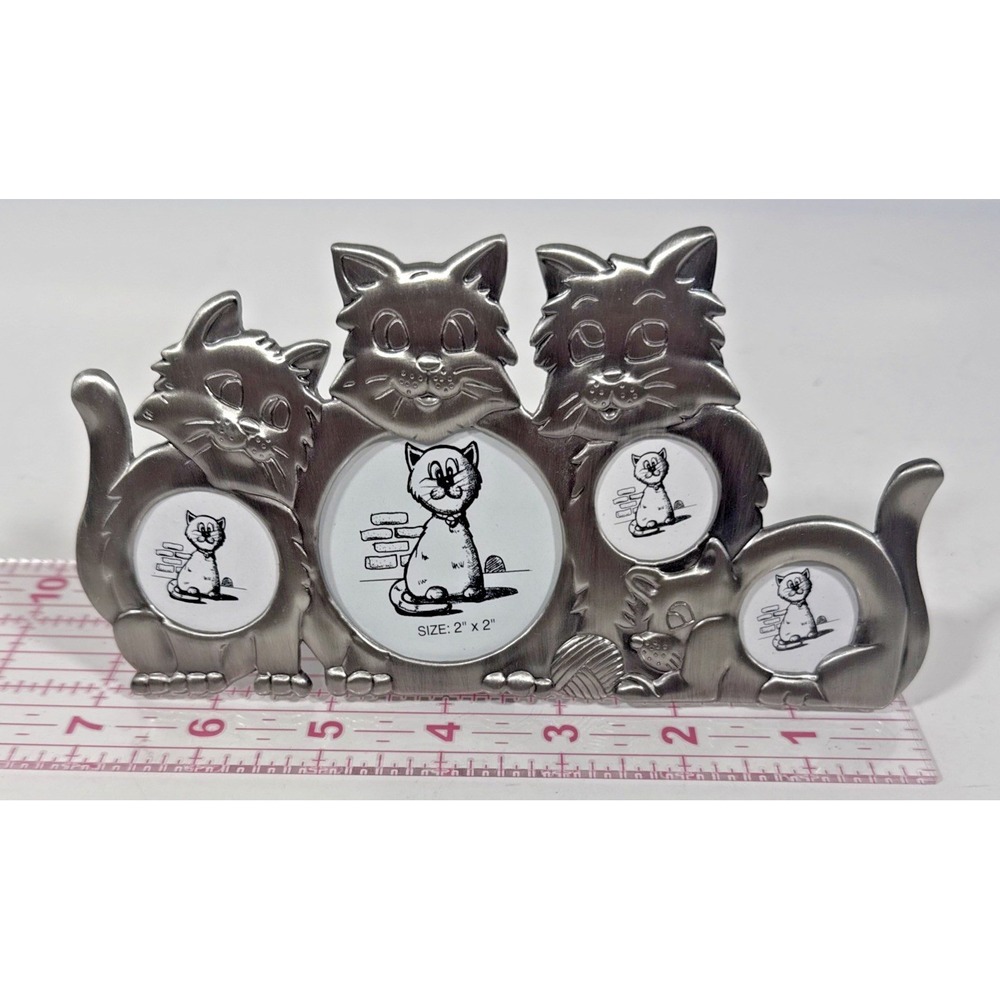ABC Distributing Cat Collage Photo Frame Pewter Silver 4 Openings Whimsical 8in - Picture 3 of 15